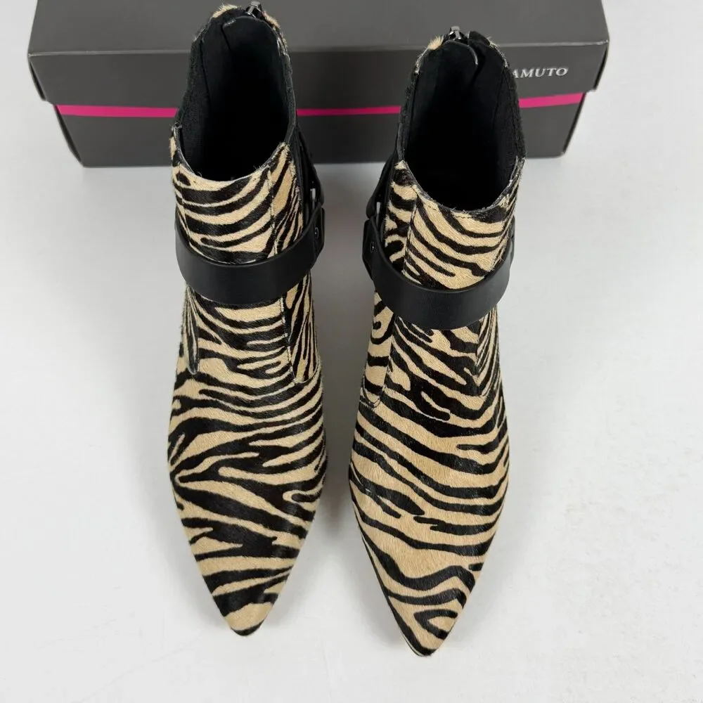 Vince Camuto Merrie Boots Size 7M Zebra Calf Hair Pointed Toe Ankle Booties NWT